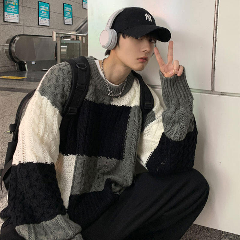 Autumn and Winter Thickened Thick Sweater Men's Ins Fashion Brand Loose Bottoming Shirt New 2021 Popular round Neck Sweater