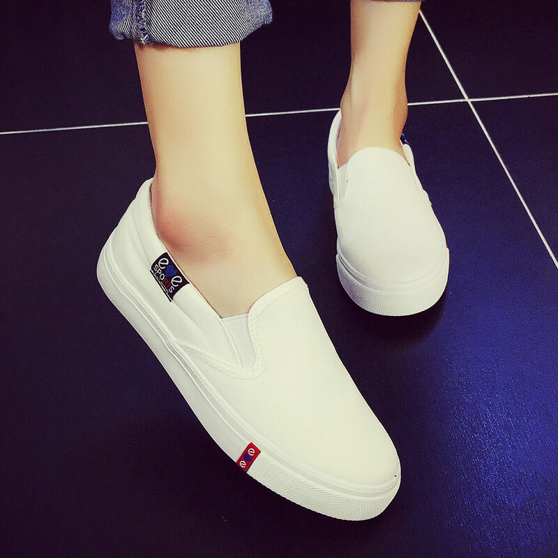 Korean Style Slip-on Loafers Flat Heel White Cloth Shoes Flat Black Canvas Shoes Women's White Shoes Casual Shoes Women's Shoes