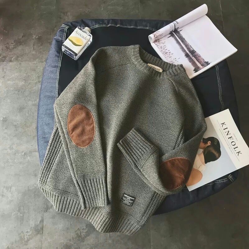 Autumn and Winter round Neck Sweater Men's Loose Korean Style Trendy Fat plus Size Sweater Japanese Style Coat Sweater