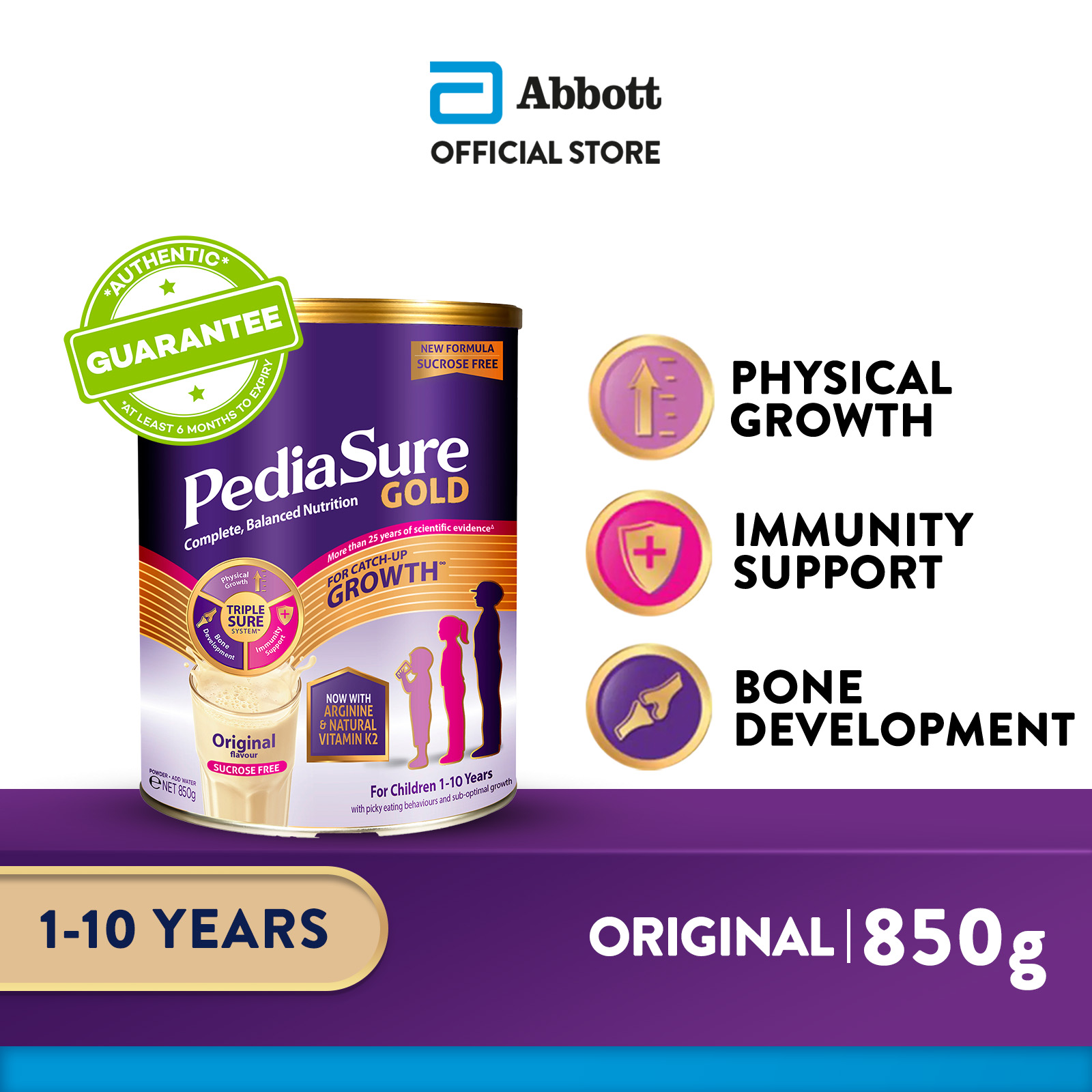 PediaSure Gold - Original Flavour (Sucrose Free), 850g