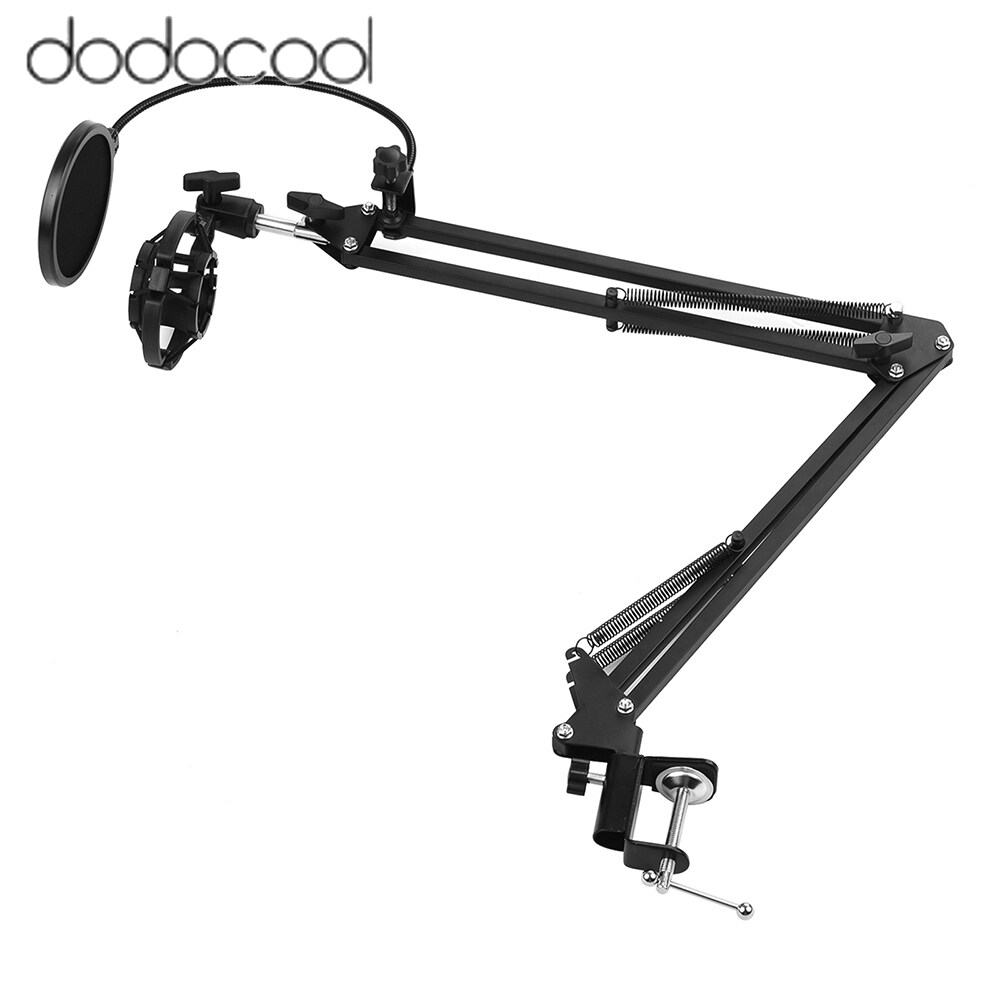 dodocool Adjustable Foldable Microphone Stand Heaby Duty Metal Mic Arm Bracket with Shock Proof Holder Windshield Pop Filter for Studio Recording Live Video Broadcasting Online Singing