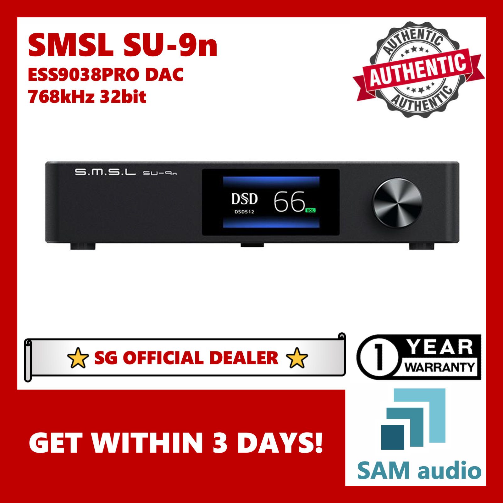 [?SG] SMSL SU-9n, ES9038PRO DAC, XMOS 768kHz 32bit, LDAC BT, Hifi Audio (SU9n)