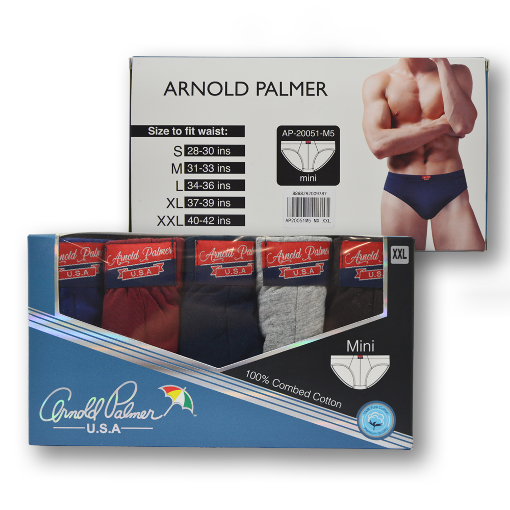 Arnold Palmer 5 Piece Pack 100% Fully Combed Cotton Mini Briefs