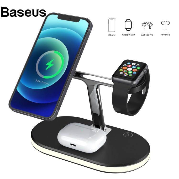 Baseus C300 3 in 1 15W Fast Charging Desktop Station with LED Night Light Magnetic Wirless Charger for Qi-enabled Mobile Phone / AirPods / Apple Watch