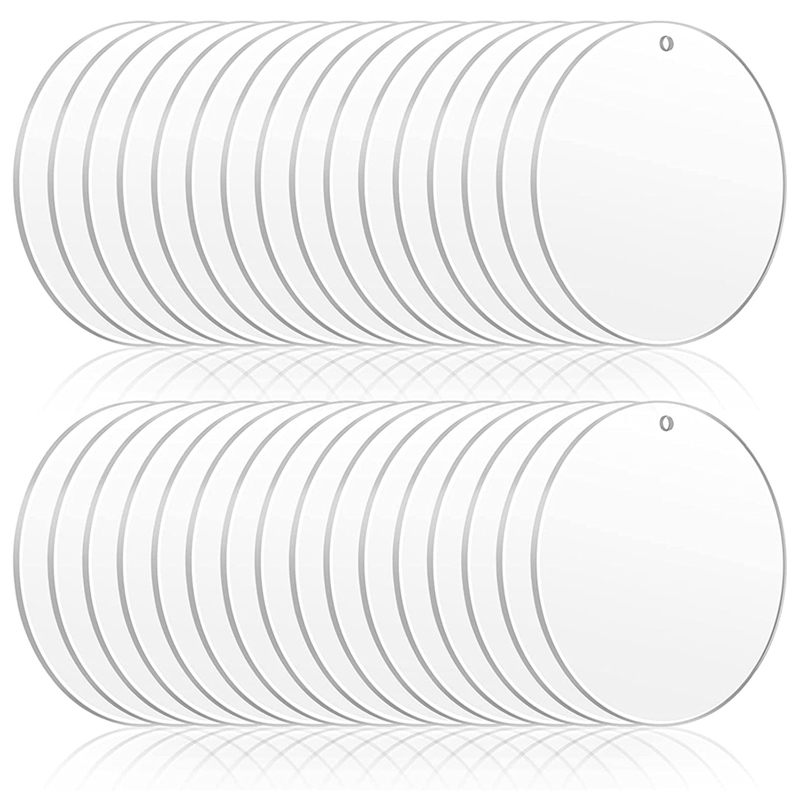 24Pcs 5 Inch Acrylic Keychain Blanks Acrylic Circles Clear Disc Ornaments Blanks with Hole Transparent Circle Discs